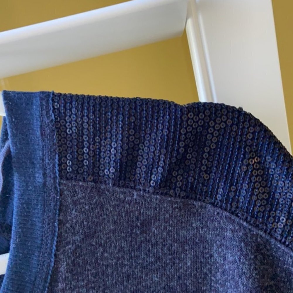 Free People Casual Sequin Shoulder Sweater | Navy Blue | XS - Picture 2 of 5